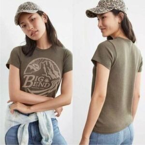 ANTHROPOLOGIE x JUNK FOOD | Big Bend Khaki Green Graphic Tee Women’s Size L